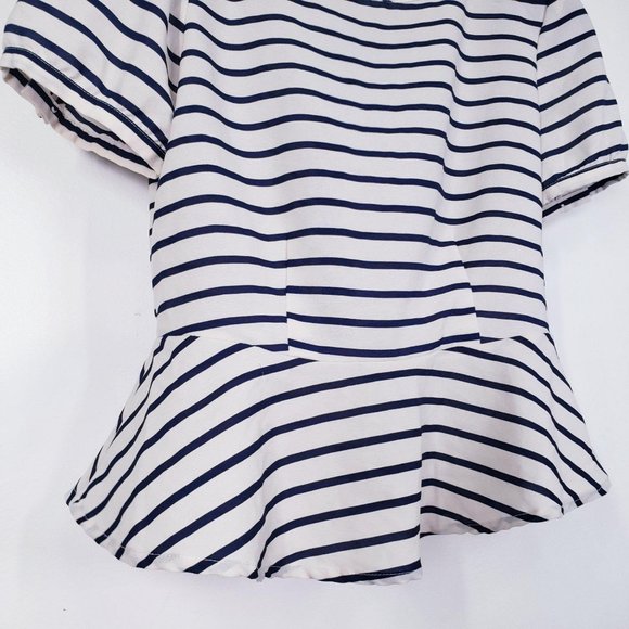 ANTHRO X PINS & NEEDLES Women's Cream Navy Blue Stripe Peplum Top XS Round Neck - Picture 8 of 14